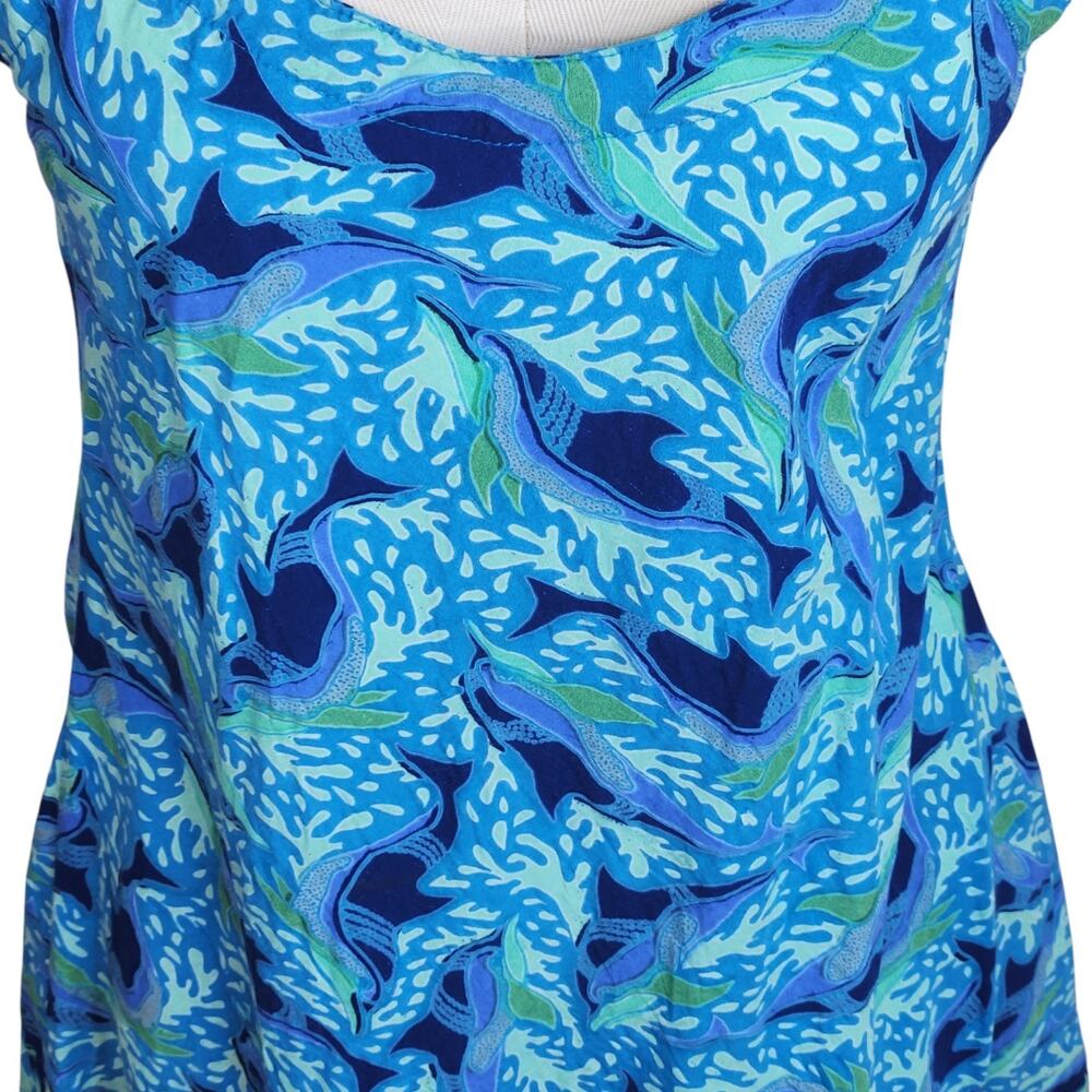 Rainbow Jo Hawaiian Short Sun Dress Womens Medium Dolphin Print Beachy Vacation - Picture 3 of 11